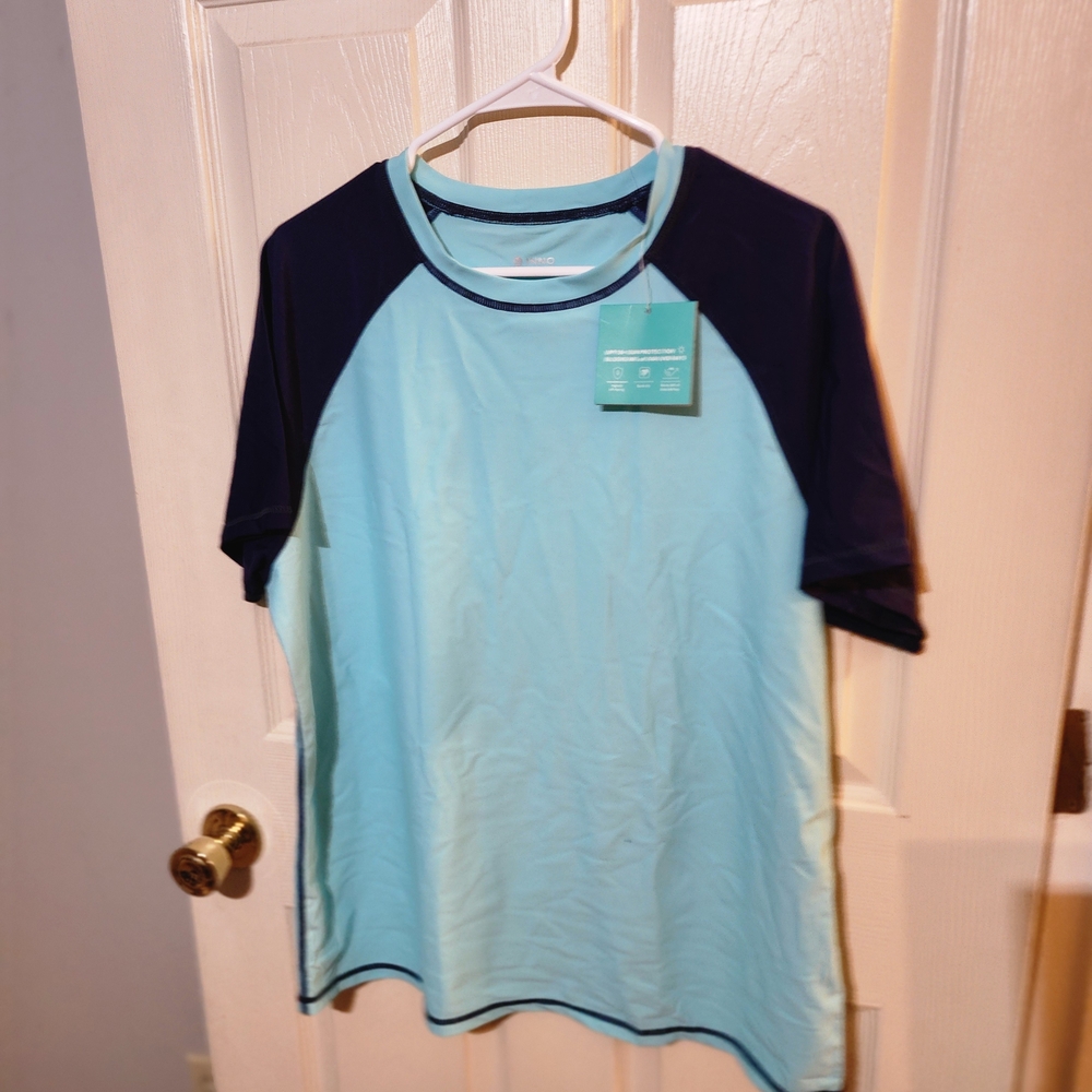 Women's Aqua and Navy Swim Tee